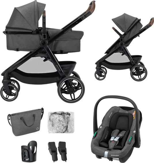 Maxi-cosi zelia s trio2 - kinderwagen 3-in-1 - dark grey - vanaf 0 tot 4 jaar - inclusief autostoeltje