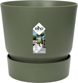 Elho greenville rond 16 - bloempot voor buiten met waterreservoir - 100% gerecycled plastic - ø 16 x h 15.3 cm - blad groen