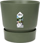 Elho greenville rond 16 - bloempot voor buiten met waterreservoir - 100% gerecycled plastic - ø 16 x h 15.3 cm - blad groen