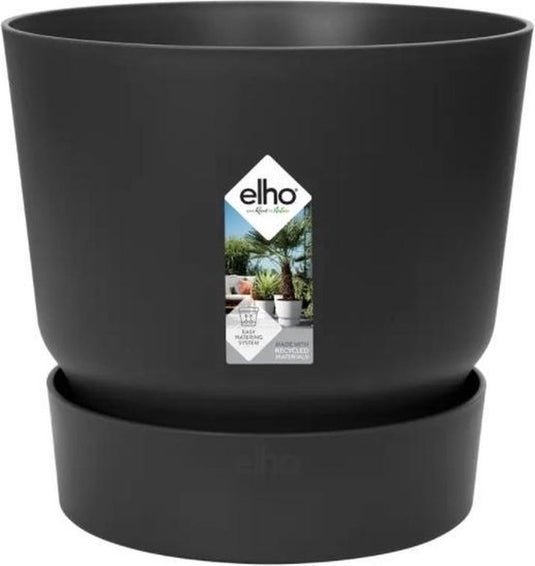 Elho greenville rond 47 - grote bloempot voor buiten met waterreservoir - 100% gerecycled plastic - ø 47 x h 44 cm - living black