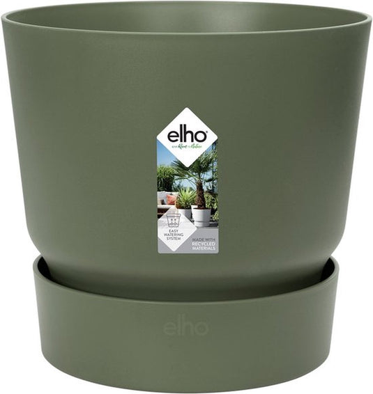 Elho greenville rond 30 - grote bloempot voor buiten met waterreservoir - 100% gerecycled plastic - ø 29.5 x h 27.8 cm - blad groen
