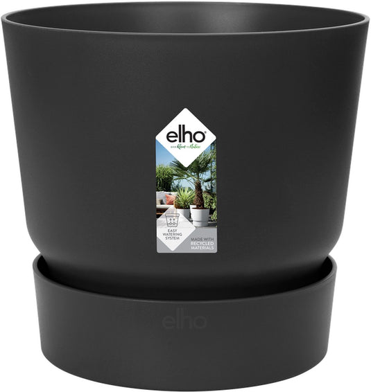 Elho greenville rond 20 - bloempot voor buiten met waterreservoir - 100% gerecycled plastic - ø 19.5 x h 18.4 cm - living black