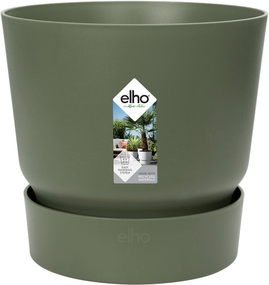 Elho greenville rond 20 - bloempot voor buiten met waterreservoir - 100% gerecycled plastic - ø 19.5 x h 18.4 cm - blad groen
