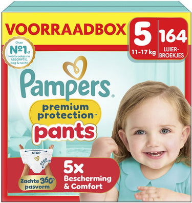 Pampers premium protection pants maat 5 - 164 luierbroekjes - 11kg-17kg - voorraadbox