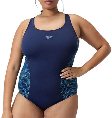 Speedo pluse size placement medalist 1 piece dames sportbadpak - marine blauw