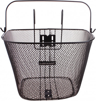 Dunlop fietsmand stuur 22l - fiets mand met handvat en haken - fietsmandje 34 x 24,5 x 26 cm - geschikt voor elektrische fiets, omafiets en stadsfiets - metaal - zwart