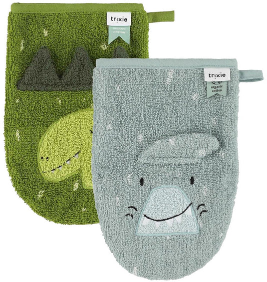 Trixie washandje 2-pack| mr. shark - mr. dino