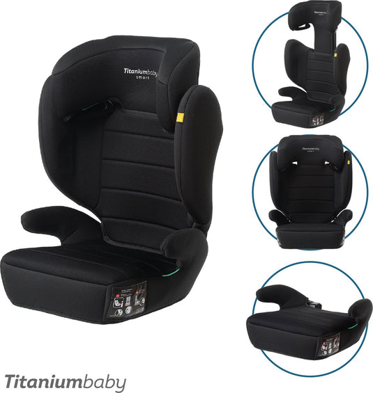 Titanium baby titaniumbaby autostoel smart lucky i-size gordel all black - rugleuning afneembaar gebruik als zitverhoger