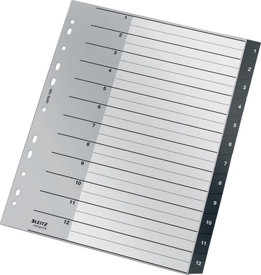 Leitz recycle tabbladen pp a4 - extra breed - 1-12 numerieke tabbladen - zwart