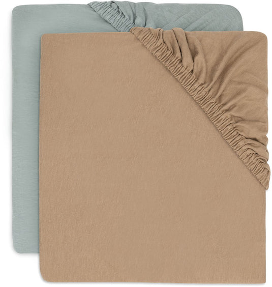 Jollein baby - hoeslaken wieg jersey 40 50x80 90cm - babybed - zacht katoen - 2 stuks - sea green biscuit