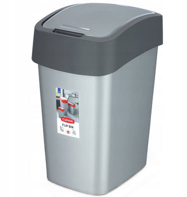 Curver flip bin afvalbak - 25l – zilver antraciet