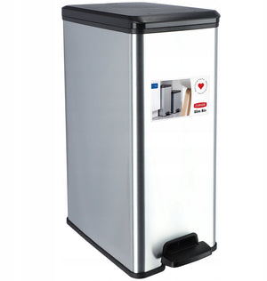 Curver decobin slim prullenbak- 40 liter - metallic