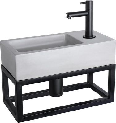 Differnz ravo fonteinset - 38.5x18.5x25cm - rechthoek - 1 kraangat - recht matte zwarte kraan - met zwart frame - beton lichtgrijs