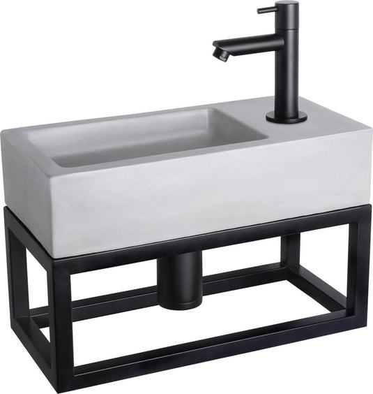Differnz ravo fonteinset - 38.5x18.5x25cm - rechthoek - 1 kraangat - recht matte zwarte kraan - met zwart frame - beton lichtgrijs