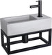Differnz ravo fonteinset - 38.5x18.5x25cm - rechthoek - 1 kraangat - recht matte zwarte kraan - met zwart frame - beton lichtgrijs