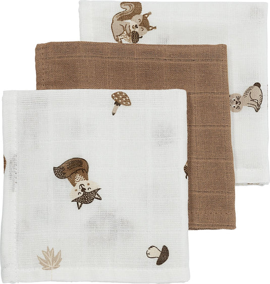 Meyco baby forest animals monddoekjes - 3-pack - hydrofiel - toffee - 30x30cm