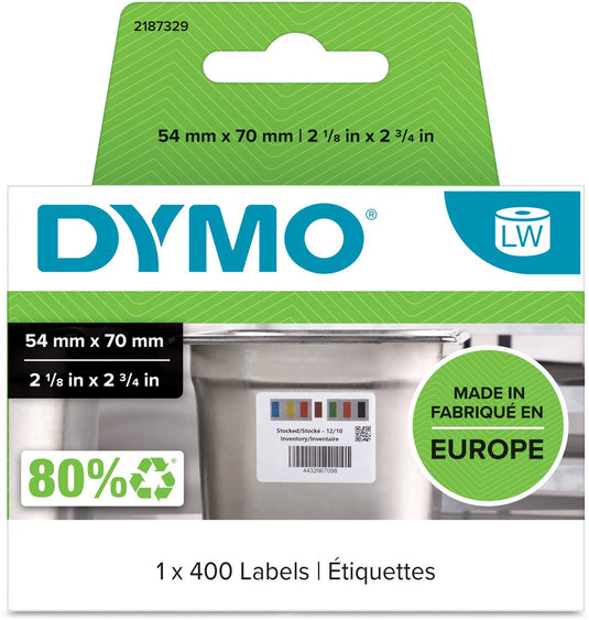 Dymo originele labelwriter labels voor voorraadrotatie | 54 mm x 70 mm | 400 zelfklevende etiketten voor voorraadrotatie in commerciële keukens | stevige labels voor de labelwriter labelprinters