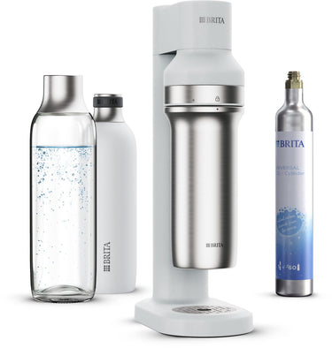 Brita - sodatrio - bruiswatertoestel - soda - wit - incl. 1 flesvoet, 1 co2 cilinder, 1 glazen fles, 1 kleine rvs fles - met cashback (enkel in belgië - tot €20 terugbetaald)