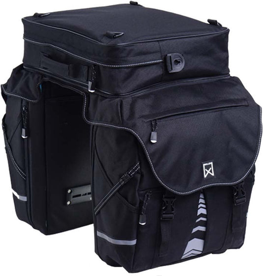 Willex bagagetas xl 1200 - dubbele fietstas - afritsbaar bovenvak - 65 liter - zwart - vakantie