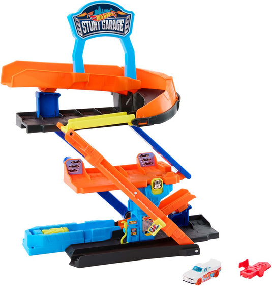 Hot wheels city transformerende stuntgarage speelset en metalen speelauto