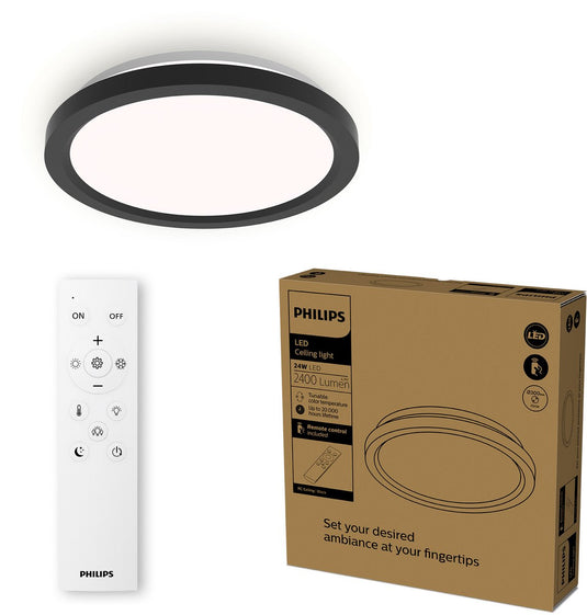 Philips led philips all-in-one plafondlamp - met afstandsbediening - 24w - led-verlichting - warm- tot koelwit licht; 2700k tot 6500k - 30 cm - zwart - rond