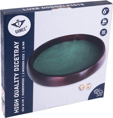Longfield pokerpiste 34 cm - rubberhout - ingelegd groen vilt - inclusief 2 houten dobbelstenen 18 mm - poker dobbel accessoire - engelhart