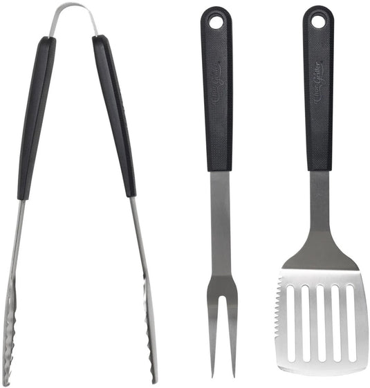Char-griller bbq gereedschap set – 3-delig (tang, spatel en vork) – rvs barbecue tools – duurzaam en stevig