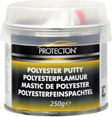 Protecton polyesterplamuur - voor het egaliseren van oneffenheden - toepasbaar op staal, aluminium, hout, beton polyester - elastisch en zeer goed schuurbaar – incl. tube verharder - 250gr