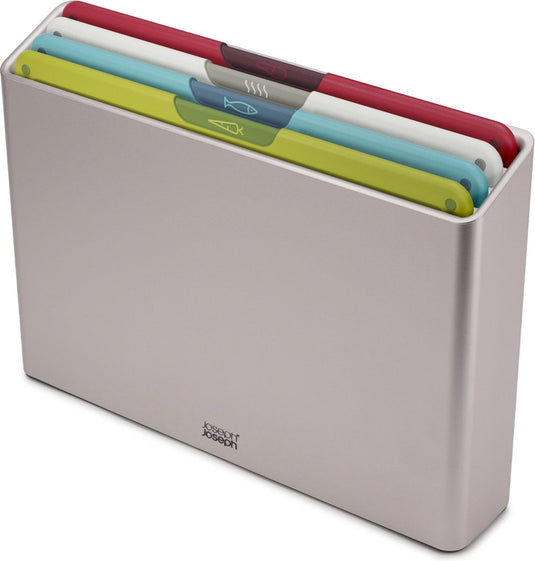 Joseph joseph folio™ snijplankenset 4-delig – large – multikleur – kleurgecodeerd – met opbergstand – rvs handgrepen