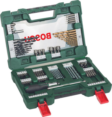 Bosch v-line boren en bitset met ratelschroevendraaier en magnetisch uitschuifbare pen 91-delig