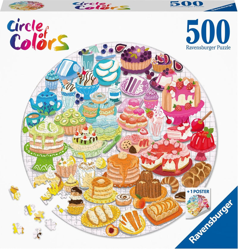 Afbeelding laden in galerijviewer, Ravensburger round puzzle circle of colors desserts pastries - legpuzzel - 500 stukjes
