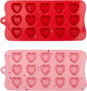Alpina chocoladevorm hartjes - ideaal voor valentijn - siliconen bakvorm - geschikt voor oven en vriezer - gemakkelijk schoon te maken - set van 2 - 22x10,5x1,5 cm - roze en rood