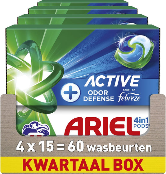 Ariel 4in1 wasmiddel pods +active odor defence - 4 x 15 wasbeurten