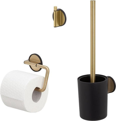 Tiger tune - toiletaccessoireset - toiletborstel met houder - toiletrolhouder zonder klep - handdoekhaak – goud geborsteld zwart