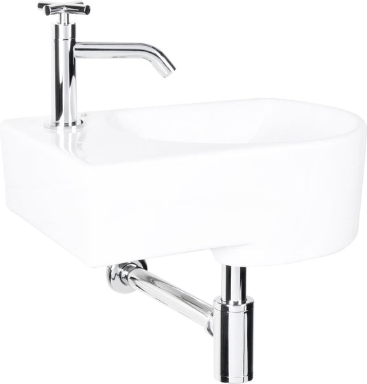 Differnz appollo fontein toilet links - set - fontein 41 x 27 cm inclusief fonteinkraan en sifon - keramiek - wit
