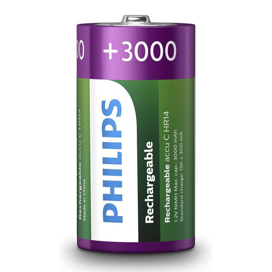 Battery sales europe oplaadbare batterijen philips rechargeable nimh c hr14 3000mah, 2st.