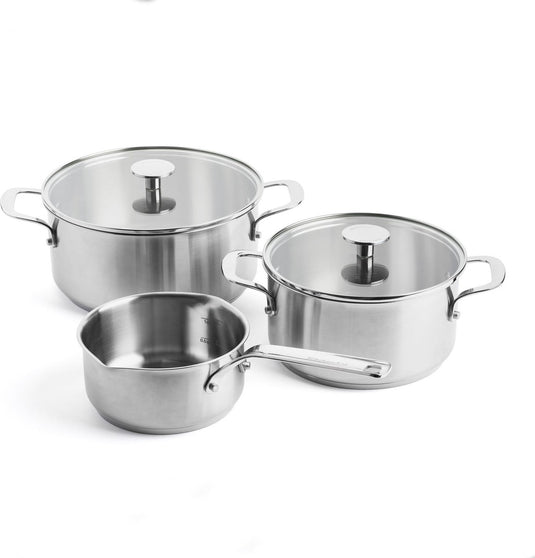 Kitchenaid stainless steel kookpannenset 5-delig - 16 20 24cm - 1.5 3.1 4.8l - pfas-vrij - rvs pannenset - pannenset inductie - ovenbestendig tot 220°c - met glazen deksel - zilver