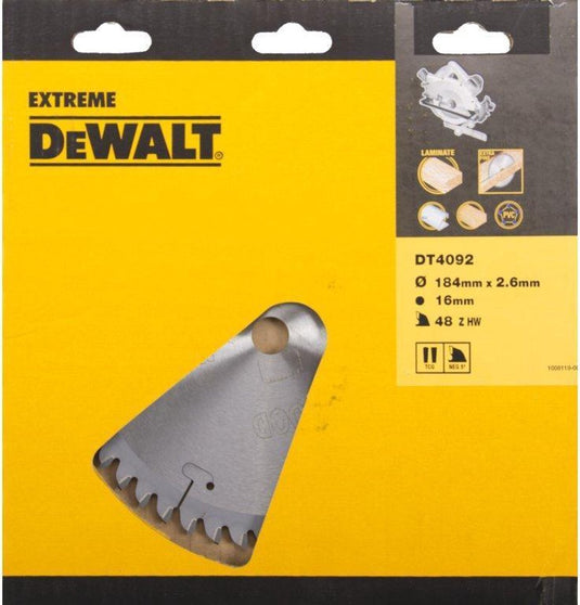 Dewalt cirkelzaagblad voor laminaat | extreme | ø 184mm asgat 16mm 48t - dt4092-qz