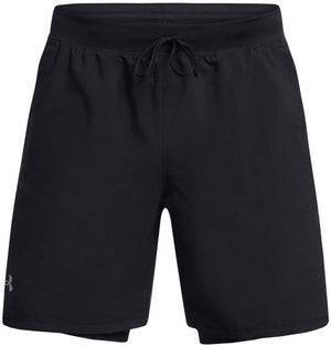 Under armour ua launch 7'' 2-in-1 shorts-blk heren sportbroek - zwart - reflecterend