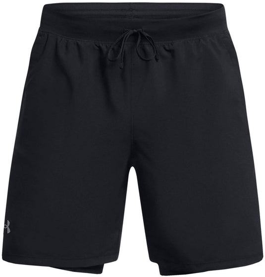 Under armour ua launch 7'' 2-in-1 shorts-blk heren sportbroek - zwart - reflecterend