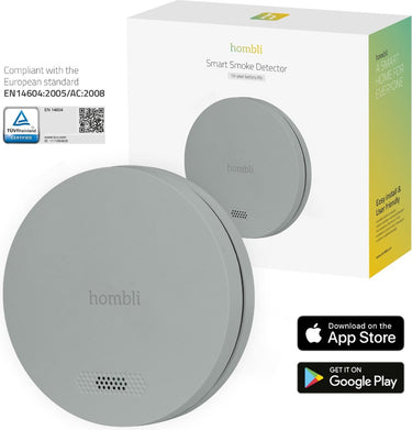 Hombli slimme rookmelder met magneet - brandmelder - 10 jaar batterij - 85db - app mobiele meldingen - eenvoudige installatie - 1 stuk - grijs