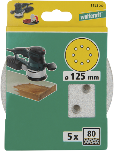 Load image into Gallery viewer, Wolfcraft hechtschuurschijven | geperforeerd | k80 | ø125 mm | 5 stuks - 1152000
