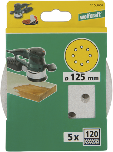 Load image into Gallery viewer, Wolfcraft hechtschuurschijven | lak verf | k120 | ø125 mm | 5 stuks - 1153000
