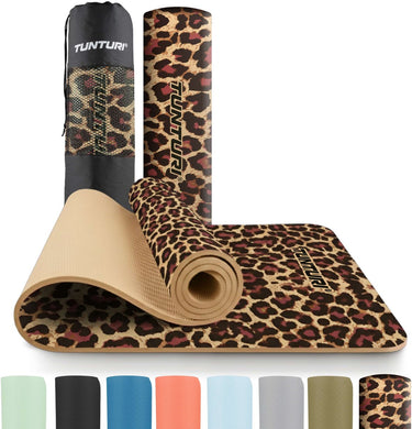 Tunturi yoga mat 8mm - pilates mat - extra dikke fitness mat - 183x61x0,8 cm - incl draagtas - ecologisch materiaal - eenvoudig te reinigen - panterprint -luipaardprint