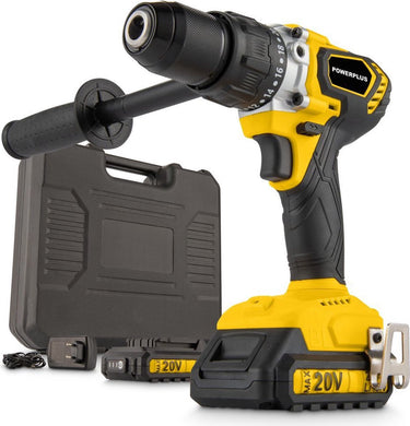 Powerplus - yellow - powx00530 - 20 v - borstelloos - schroef-, klopboormachine - borstelloos 20v 120nm - incl. 2 batterijen 20v 2.0ah en lader