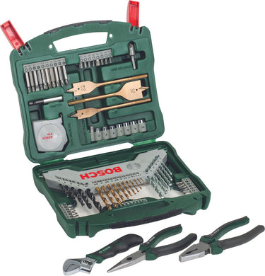 Bosch x-line borenset - 70-delig - titanium plus serie - voor hout, metaal en steen - met gratis handgereedschap