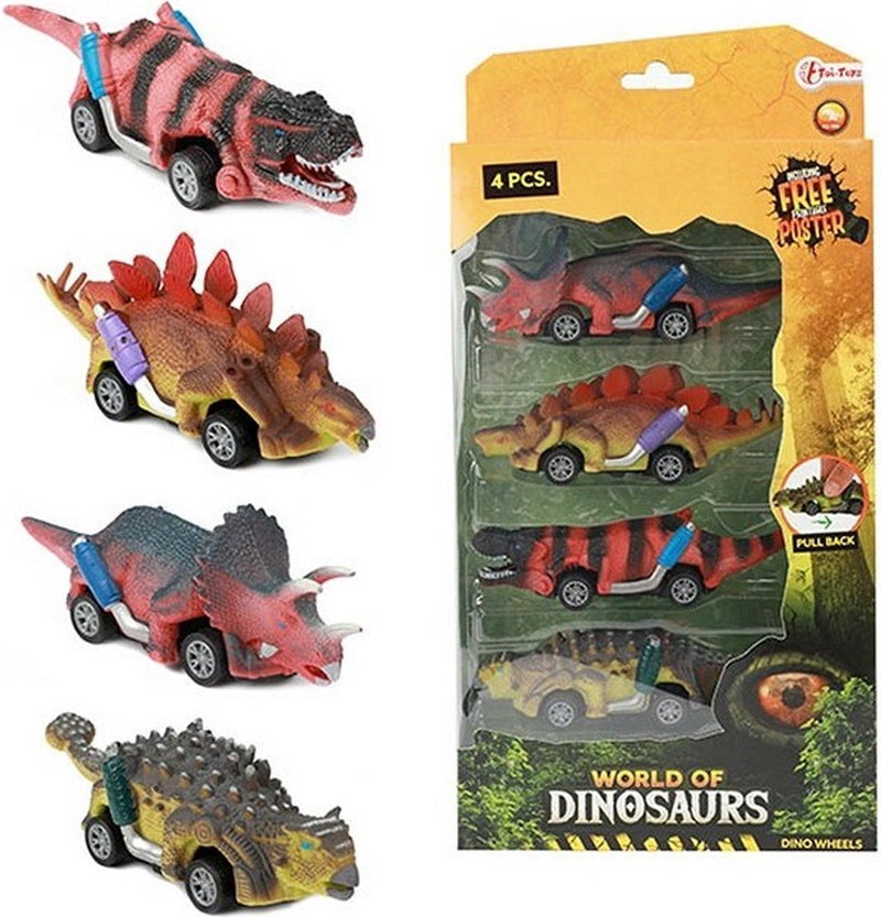 Load image into Gallery viewer, Toi-toys world of dinosaurs dino pullback auto, 4st.
