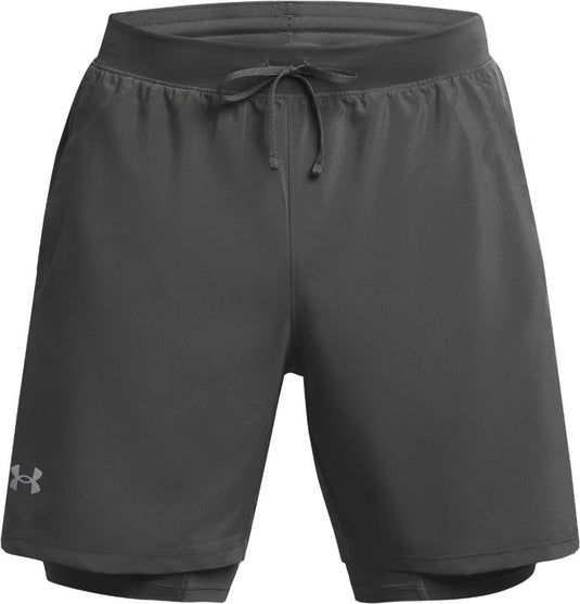 Under armour ua launch 7'' 2-in-1 shorts-gry heren sportbroek - castlerock - castlerock - reflecterend