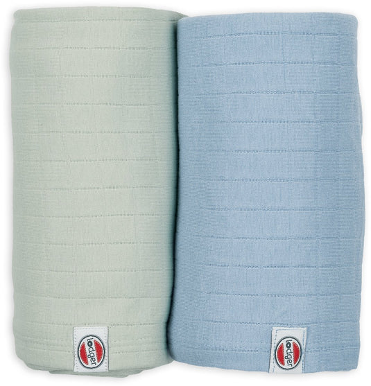 Lodger swaddler - hydrofiele doeken - groen blauw - 110x110cm - 2 stuks - biologisch katoen - hydrofiele luier
