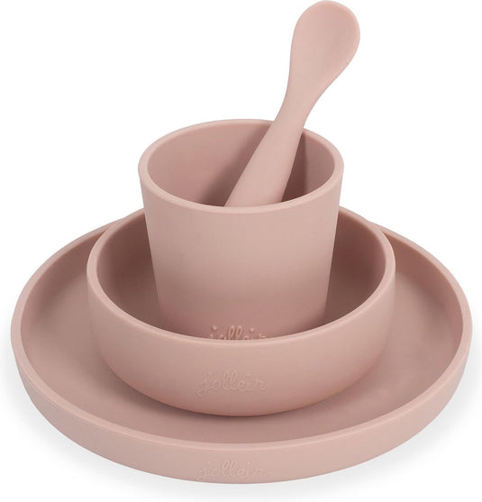 Jollein - kinderserviesset 4-delig (pale pink) - siliconen - baby servies, baby bestek - 6-18 maanden